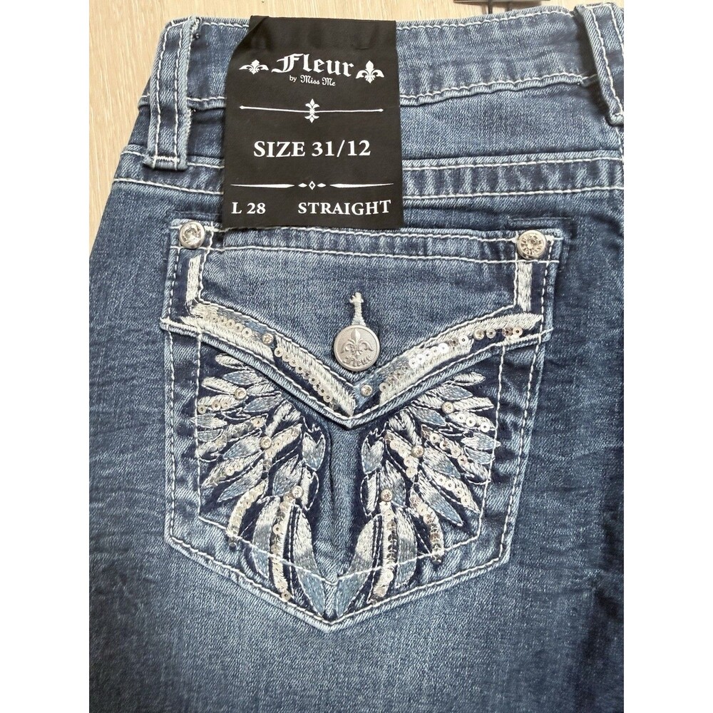 NWT Fleur by Miss Me Angel Wing Jeans Sz 12 31x28 Bling Rhinestone Western Y2K - Picture 13 of 16